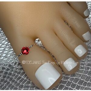 TOE RING Single Red Crystal/Silver Plated Stretch Elastic Big Toe Ring